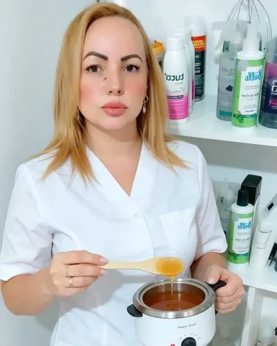 Ellys Silva preparando a cera quente no studio